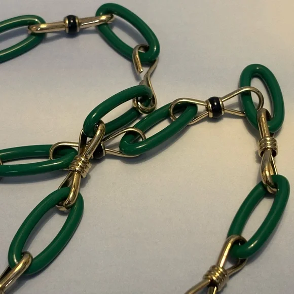 Talbots Gold Tone Green Link Necklace 38” - Picture 6 of 10